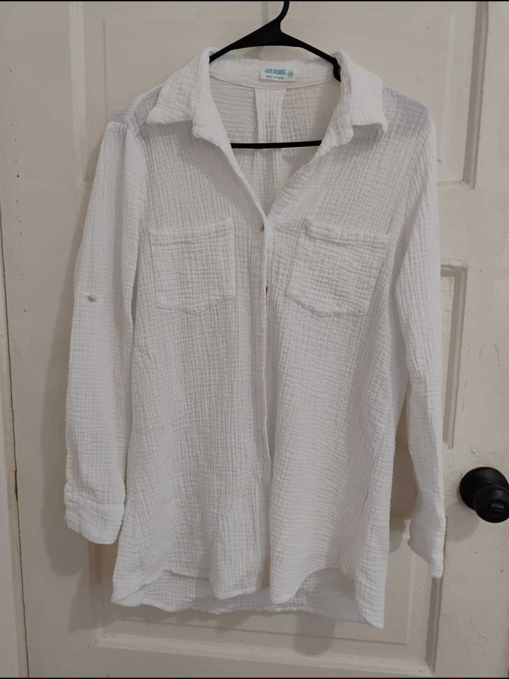 4Our Dreamers 100% Cotton White Button-up Shirt - Cover-up Women’s Top